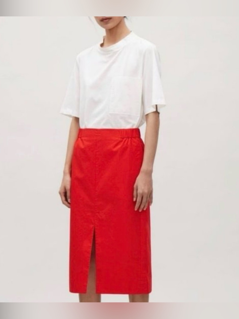 COS Red Orange 100% Cotton Pencil Skirt with Front Slit Classic Office Size 8